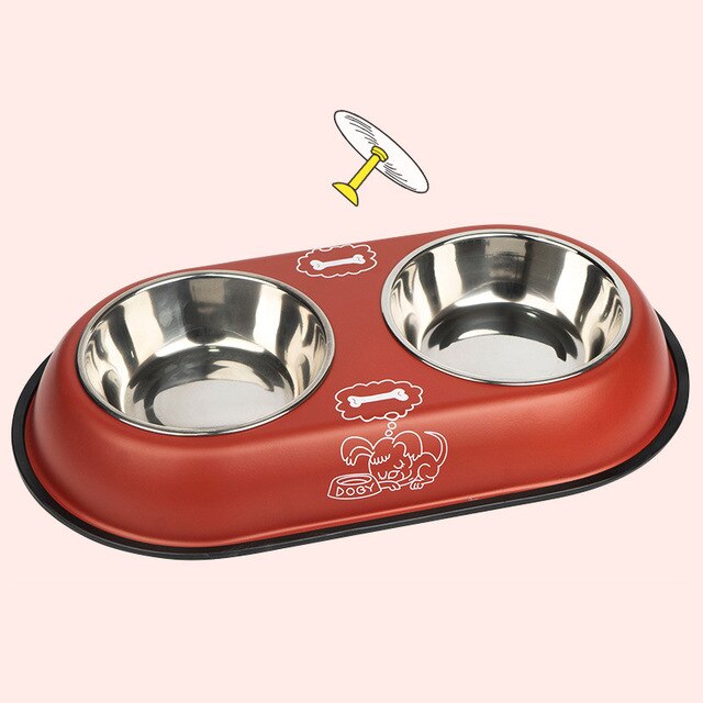 Double Pet Bowls Dog Food Water Feeder Stainless Steel Pet